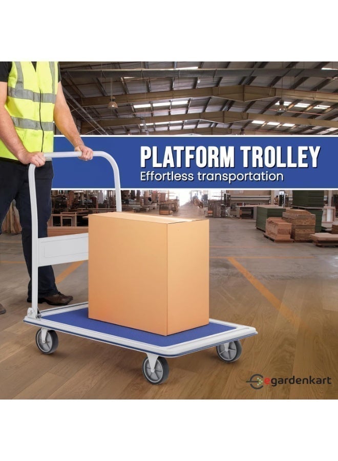إيجاردن كارت عربة ترولي منصة من إيغاردنكارت - ١٥٠ كجم، عربة متينة بمنصة معدنية مانعة للانزلاق | عربة بمقبض قابل للطي | عجلات دوارة ٣٦٠ درجة للتحميل والنقل - Image 2