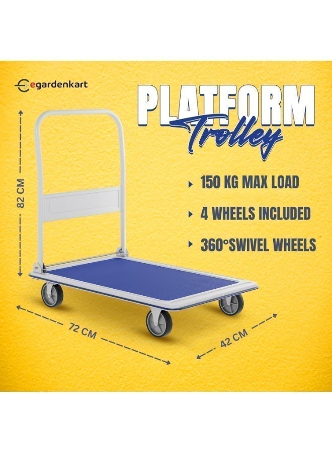 إيجاردن كارت عربة ترولي منصة من إيغاردنكارت - ١٥٠ كجم، عربة متينة بمنصة معدنية مانعة للانزلاق | عربة بمقبض قابل للطي | عجلات دوارة ٣٦٠ درجة للتحميل والنقل - Image 5