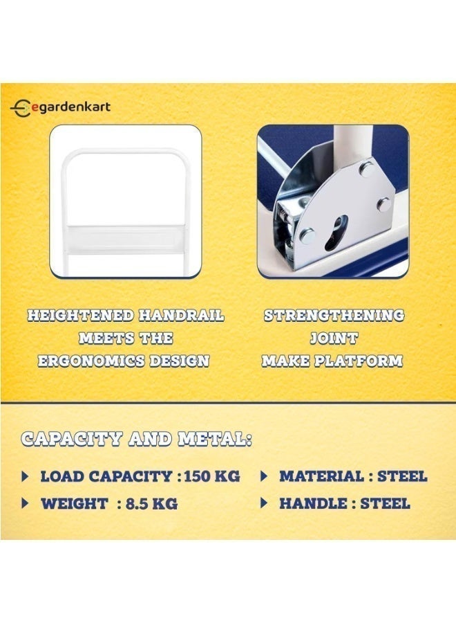 إيجاردن كارت عربة ترولي منصة من إيغاردنكارت - ١٥٠ كجم، عربة متينة بمنصة معدنية مانعة للانزلاق | عربة بمقبض قابل للطي | عجلات دوارة ٣٦٠ درجة للتحميل والنقل - Image 4