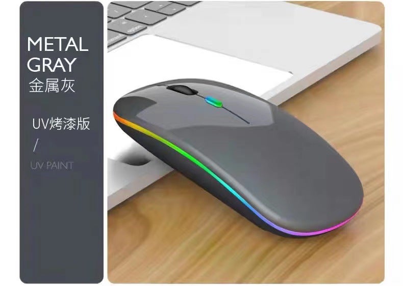 New ultra-thin Rechargeable Wireless Bluetooth mouse 2.4G dual-mode mobile phone computer tablet mute colorful direct sales Single Bluetooth Dry Battery Rubber Black 