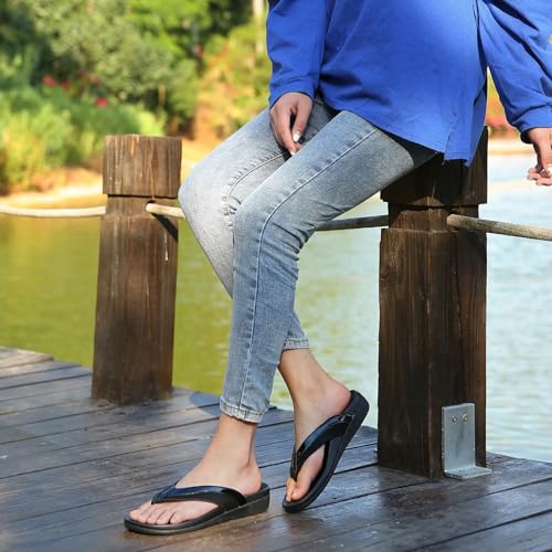 MEGNYA Ladies Orthopedic Flip Flops for Diabetic, Fancy Plantar Fasciitis Foam Sandals for Flat Feet, Comfort Walking Thong Slippers with High Arch Support black size 7 - Image 2