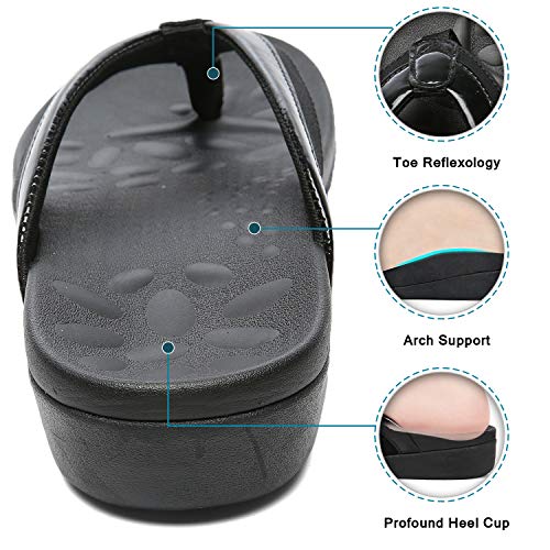 MEGNYA Ladies Orthopedic Flip Flops for Diabetic, Fancy Plantar Fasciitis Foam Sandals for Flat Feet, Comfort Walking Thong Slippers with High Arch Support black size 7 - Image 5