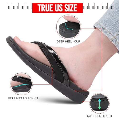MEGNYA Ladies Orthopedic Flip Flops for Diabetic, Fancy Plantar Fasciitis Foam Sandals for Flat Feet, Comfort Walking Thong Slippers with High Arch Support black size 7 - Image 3