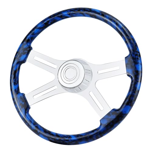 QYMOPAY 18" Solid Wood Hydro-Printed Truck Steering Wheel 4-Spoke Chrome Plated Aluminum Steering Wheel for Semi-Trailers,Trucks for Kenworth, Peterbilt, Volvo, Freightliner - Image 1