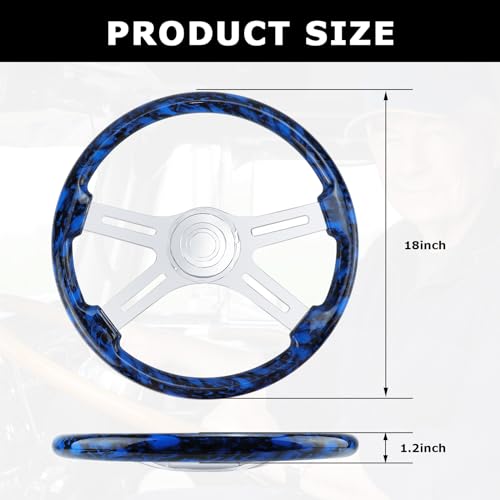 QYMOPAY 18" Solid Wood Hydro-Printed Truck Steering Wheel 4-Spoke Chrome Plated Aluminum Steering Wheel for Semi-Trailers,Trucks for Kenworth, Peterbilt, Volvo, Freightliner - Image 2