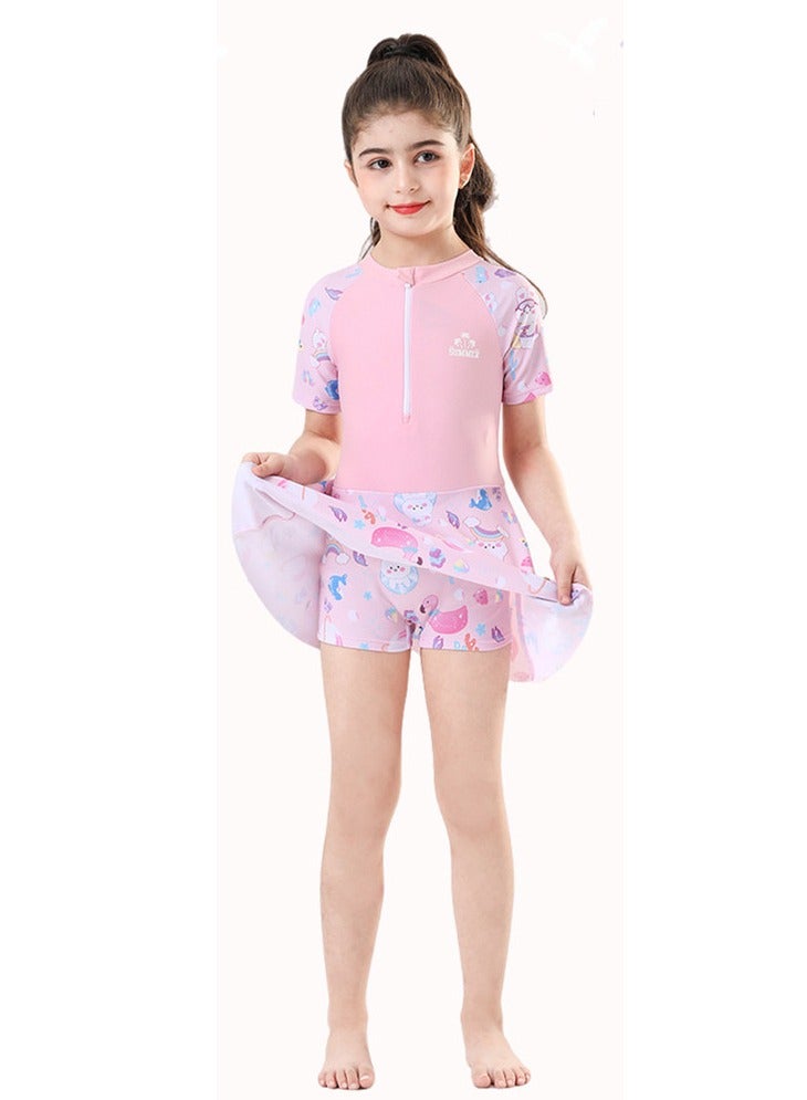 Loquat Girls One Piece Swim Dress Print Skirted Bathing Suit for Kids Girls Summer Swim Dress Short Sleeve Swimwear - Image 3