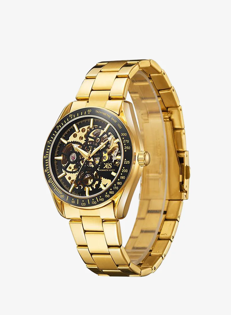 KENNETH SCOTT Kenneth Scott K22312-GBGB Men's Mechanical Display Watch & Stainless Steel Strap Gold