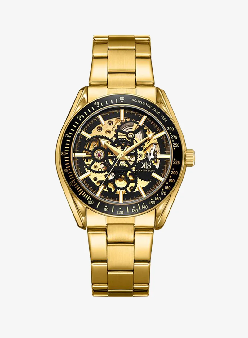 KENNETH SCOTT Kenneth Scott K22312-GBGB Men's Mechanical Display Watch & Stainless Steel Strap Gold