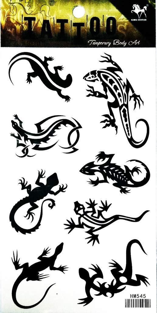 PP TATTOO 1 Sheet Black Lizard Gekko Salamander Temporary Tattoo Stickers Waterproof Body Arm Tattoo Sticker for Men Women Make up Fake Tattoo Removable