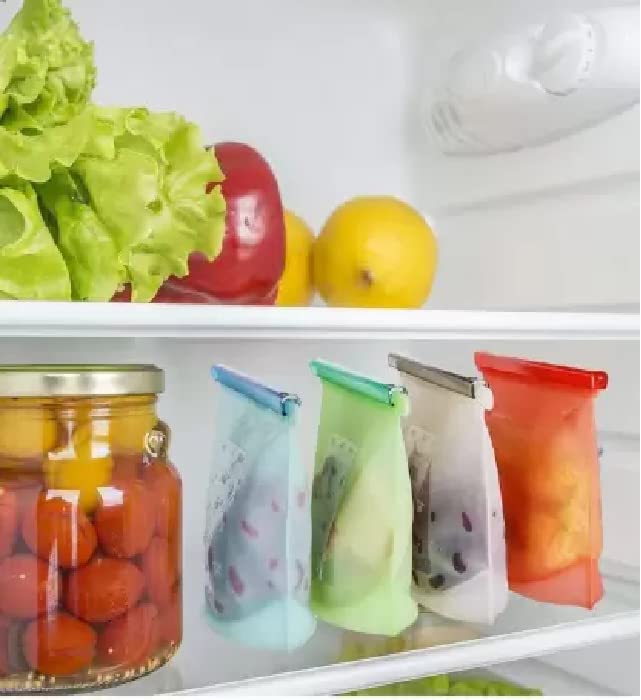 SHIELD PLUS Silicone Food Storage Bag ContainersAirtight Seal Leakproof Freezer Bags for Snack Sous Liquids FreshMicrowave Dishwasher Safe Dimension 85 in X 7 in X 2 in Pack of 4 Assorted Color  - Image 4