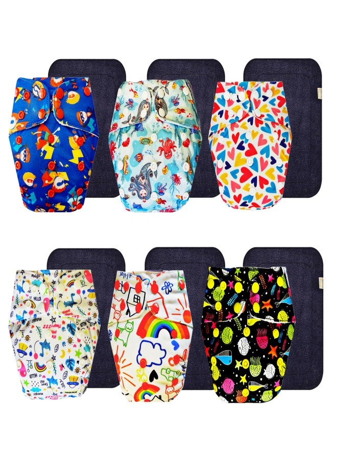 Dumbledo Premium Cloth Diaper with Black Insert (Pack of 6) | Snug Fit | Reusable & Washable | Adjustable Snaps | Everyday Diapering Essential | 3 Months - 3 Years | Unisex Baby - Image 1