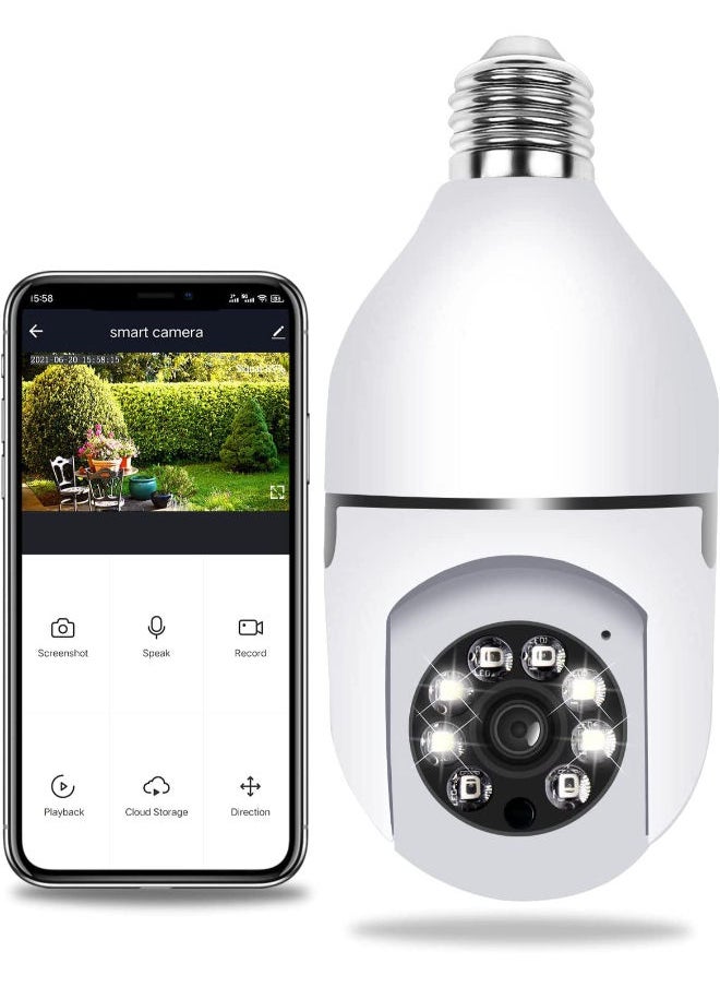 SHOPI - Light Bulb Security Camera 1080P, PTZ WiFi 360 Degree E27 Panoramic IP Camera,Outdoor Indoor 360 PTZ Bulb Security Camera Night Vision, Motion Detection,WiFi, APP Access, Waterproof (white) - Image 1