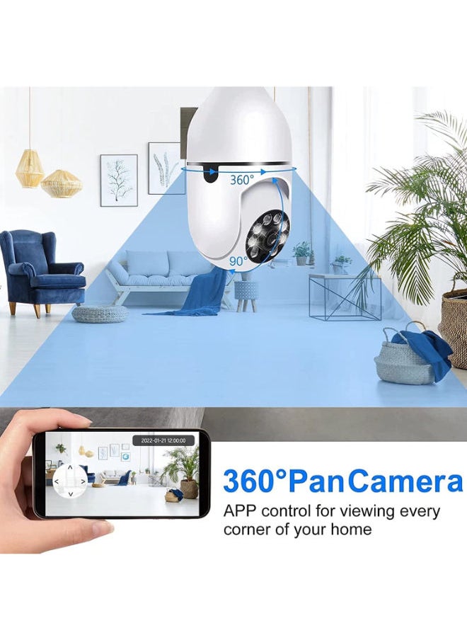 SHOPI - Light Bulb Security Camera 1080P, PTZ WiFi 360 Degree E27 Panoramic IP Camera,Outdoor Indoor 360 PTZ Bulb Security Camera Night Vision, Motion Detection,WiFi, APP Access, Waterproof (white) - Image 1