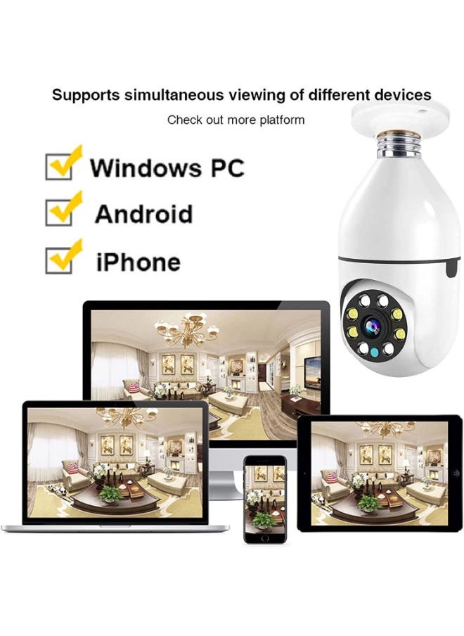 SHOPI - Light Bulb Security Camera 1080P, PTZ WiFi 360 Degree E27 Panoramic IP Camera,Outdoor Indoor 360 PTZ Bulb Security Camera Night Vision, Motion Detection,WiFi, APP Access, Waterproof (white) - Image 1