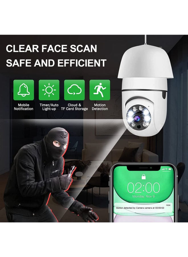 SHOPI - Light Bulb Security Camera 1080P, PTZ WiFi 360 Degree E27 Panoramic IP Camera,Outdoor Indoor 360 PTZ Bulb Security Camera Night Vision, Motion Detection,WiFi, APP Access, Waterproof (white) - Image 1