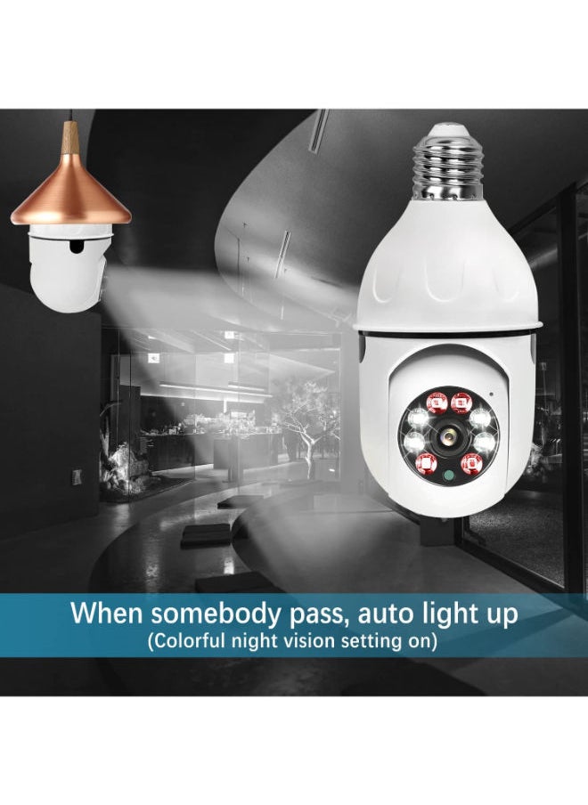 SHOPI - Light Bulb Security Camera 1080P, PTZ WiFi 360 Degree E27 Panoramic IP Camera,Outdoor Indoor 360 PTZ Bulb Security Camera Night Vision, Motion Detection,WiFi, APP Access, Waterproof (white) - Image 1