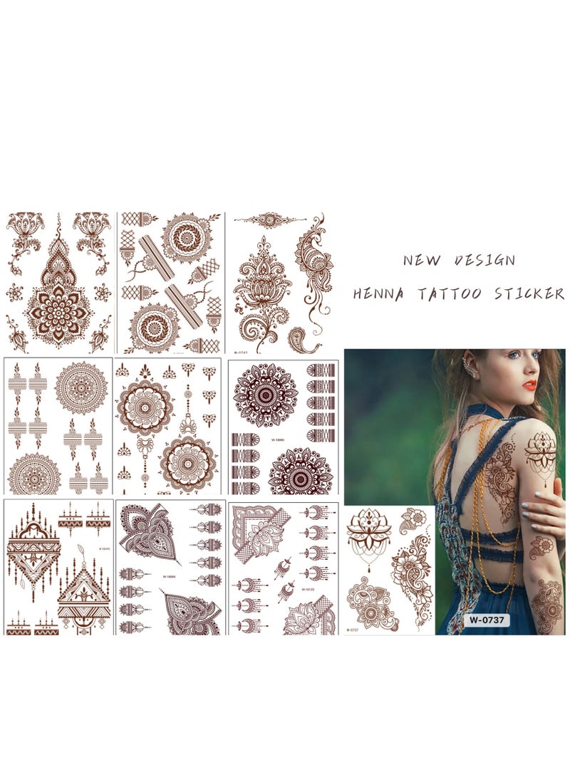 10 Sheets Henna Temporary Tattoo Stickers Brown - Image 1