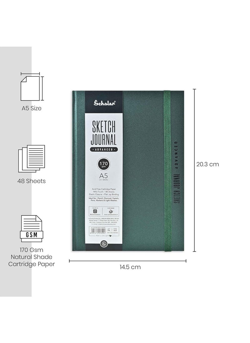 Scholar Scholar 170 GSM Sketch Journal Advanced Glue Bound 48 Sheets A5 Green  - Image 2