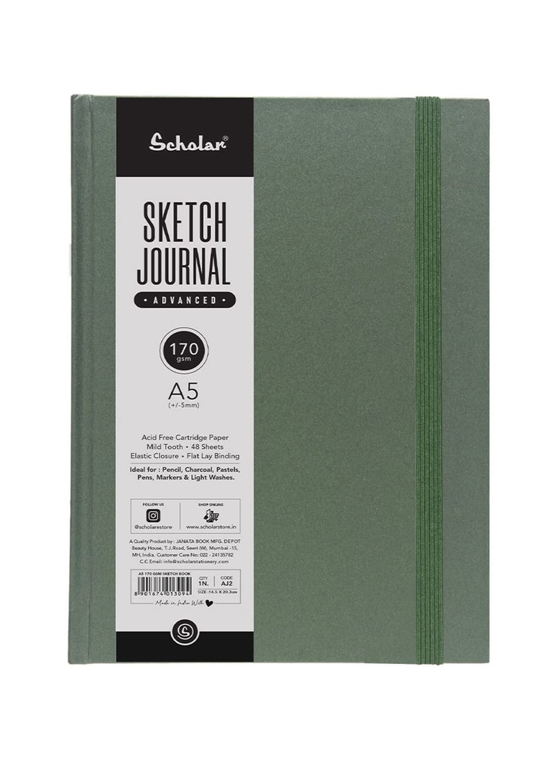 Scholar Scholar 170 GSM Sketch Journal Advanced Glue Bound 48 Sheets A5 Green  - Image 1