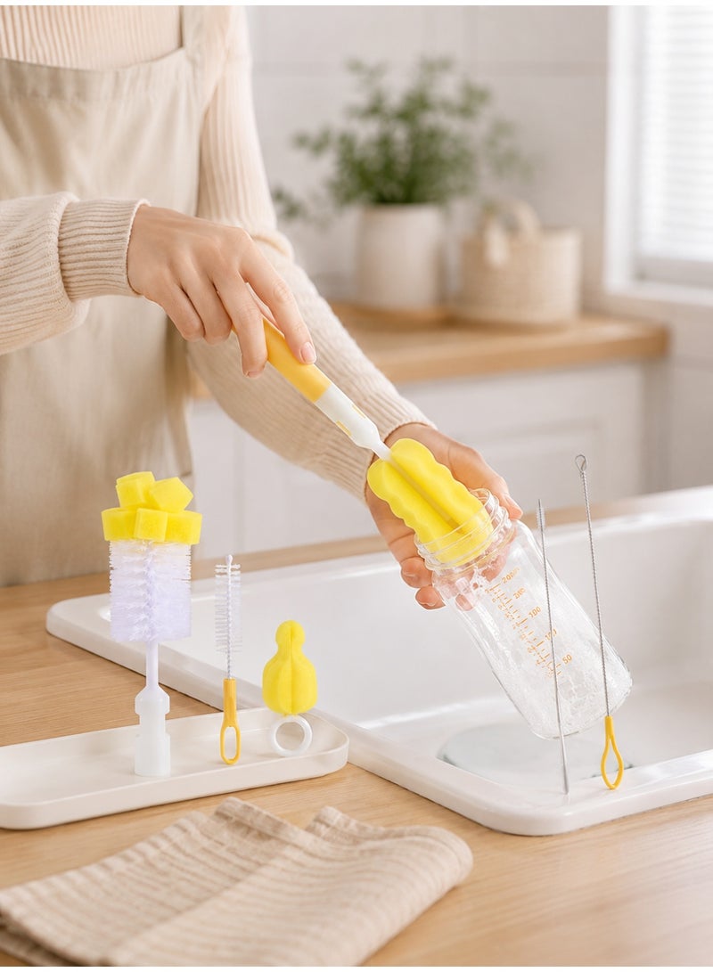 MUMS PLANET 6-Piece Baby Bottle Cleaning Brush Set – Includes a sponge brush and bristle brushes for cleaning nipples, pumps, and hard-to-reach corners – Complete set for your baby’s hygiene care.Baby Essentials, Baby Care, Baby Bottle Cleaning Tools, Bottle Brush - Image 5