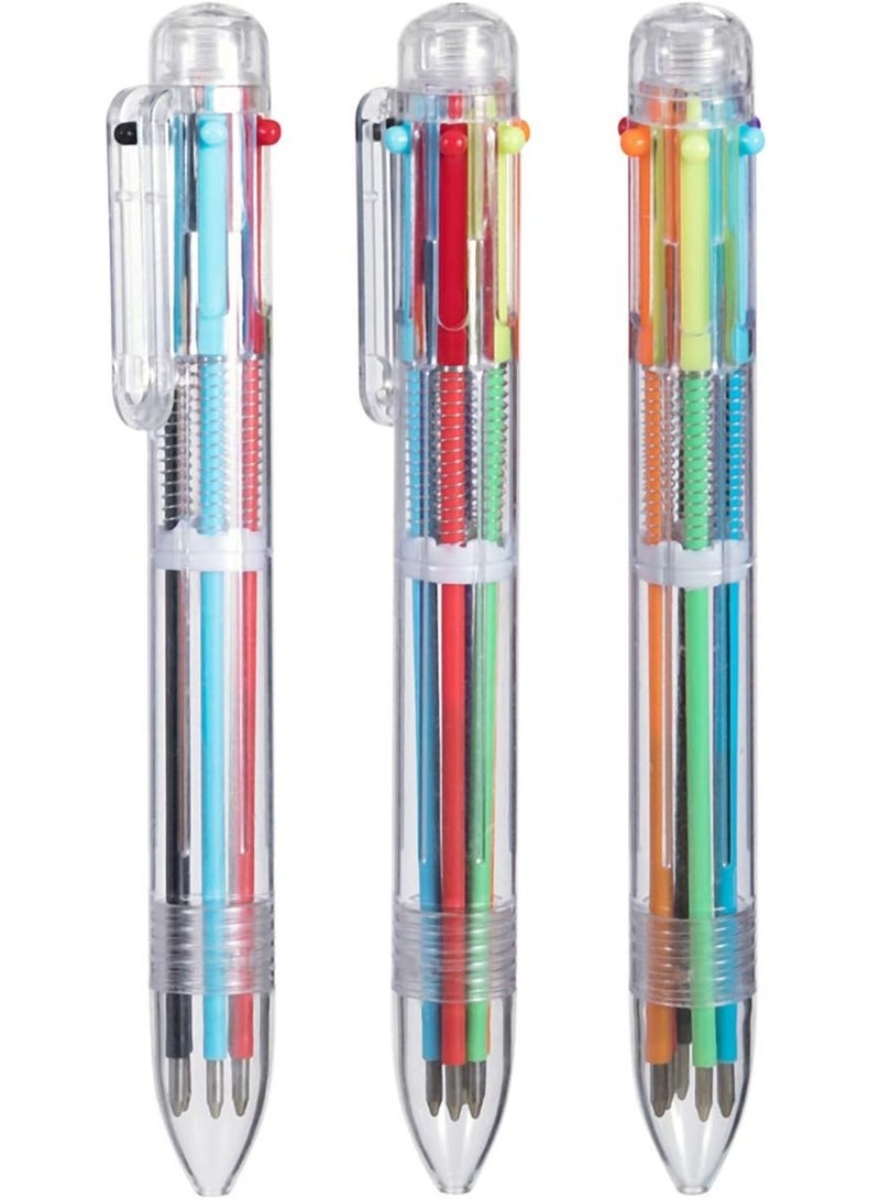 CHU DAI 3 Pack Multicolor Pens 0.5mm 6-in-1 Retractable Ballpoint Pens 6 Colors Transparent Barrel Ballpoint Pen for Office School Supplies Students Children Gift - Image 1