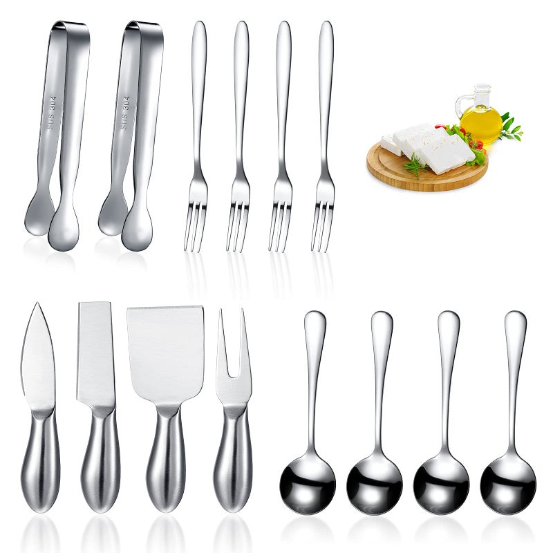 Patelai 14 Pcs Cheese Spreader Knives Set for Charcuterie Board Charcuterie Accessories Utensils Butter Knife Small Serving Spoons Tiny Tongs and Forks for Christmas BirthdayStainless Steel Handle