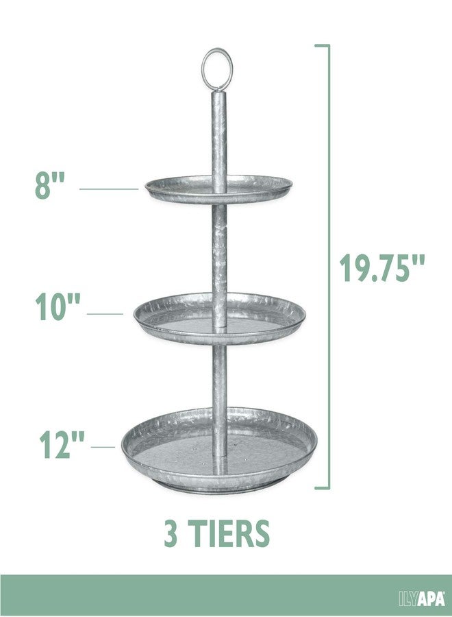 Ilyapa 3 Tier Tray, Galvanized Serving Tray, 3 Tier Serving Stand, Farmhouse Tiered Metal Platter for Cake, Cupcake Tower, Dessert, Appetizers & More - Image 2