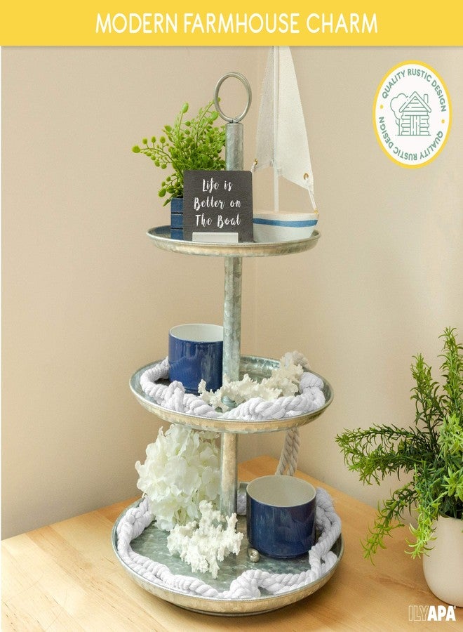 Ilyapa 3 Tier Tray, Galvanized Serving Tray, 3 Tier Serving Stand, Farmhouse Tiered Metal Platter for Cake, Cupcake Tower, Dessert, Appetizers & More - Image 5