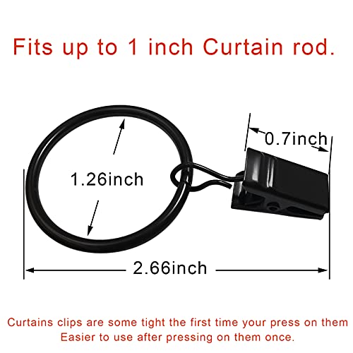 LLPJS 40 Pack Curtain Rings with Clips, Curtain Clip Rings Hooks, Bow Hanger Clips for Hanging Drapery Drapes Bows, Ring 1.26 inch Interior Diameter, Fits up to 1" Rod, Black - Image 2