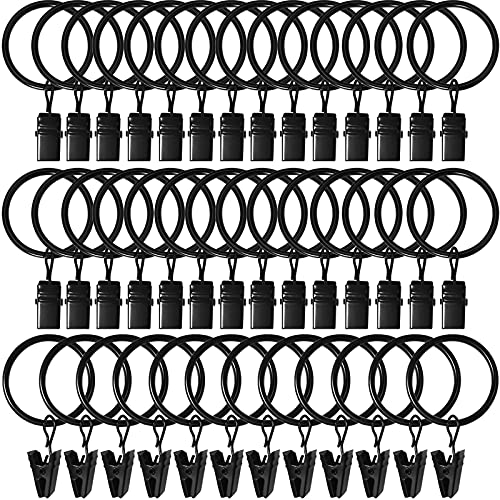 LLPJS 40 Pack Curtain Rings with Clips, Curtain Clip Rings Hooks, Bow Hanger Clips for Hanging Drapery Drapes Bows, Ring 1.26 inch Interior Diameter, Fits up to 1" Rod, Black - Image 1
