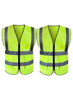 VINSTAR (Pack of 2) Reflective Safety Vest - High Visibility Breathable Day Night Warning Safety Jacket, Traffic Construction Safety Clothing - with Zip Closer and 4 Pockets Work Vest  - Image 1