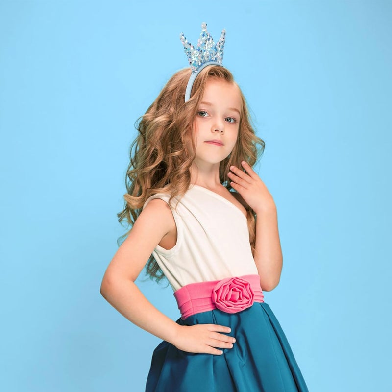 KASTWAVE Princess Crown Headband with Glitter Sequins for Women and Girls - Blue - Image 2