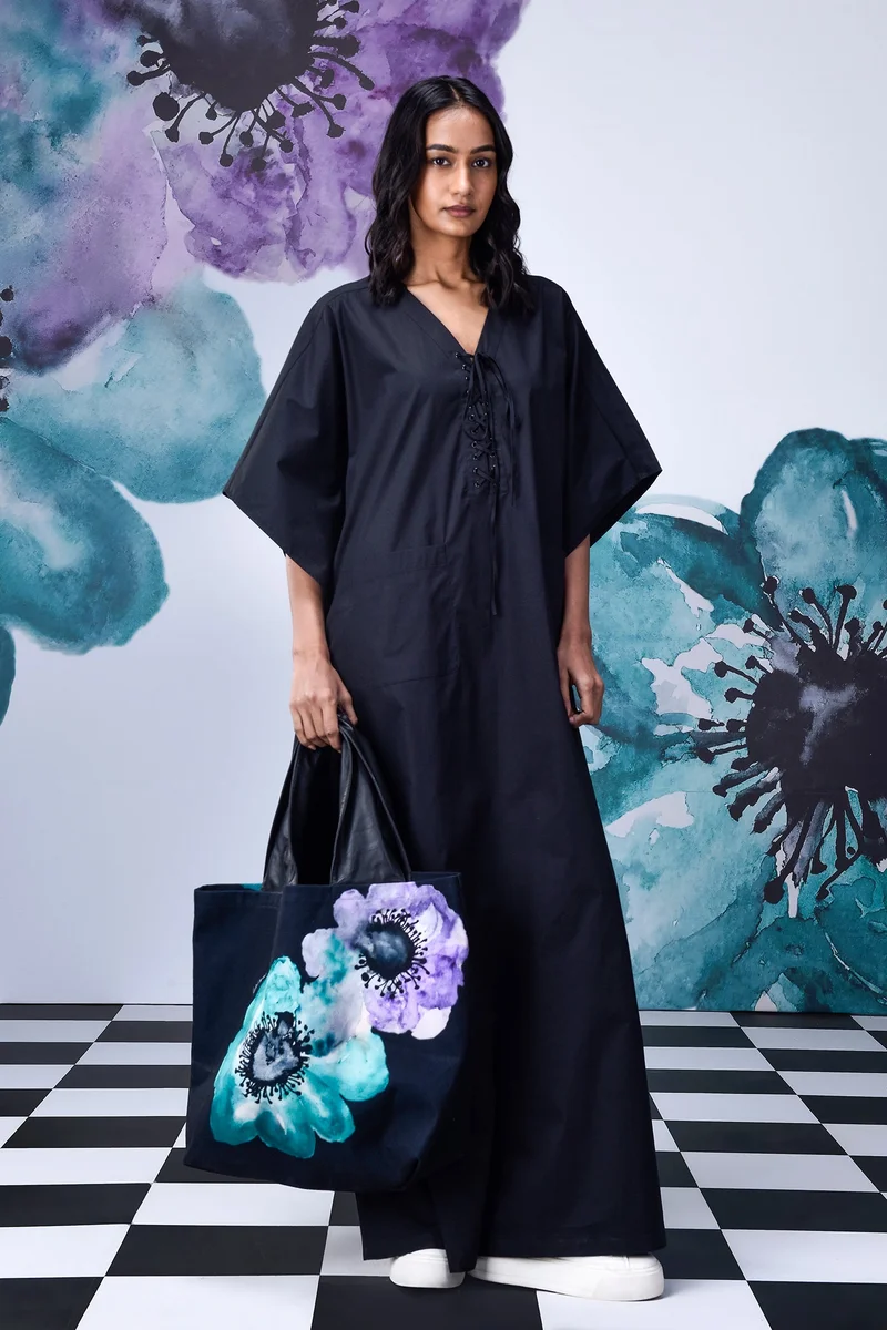 Genes Lecoanet Hemant Kaftaan Lace-Up Free size Dress - Black