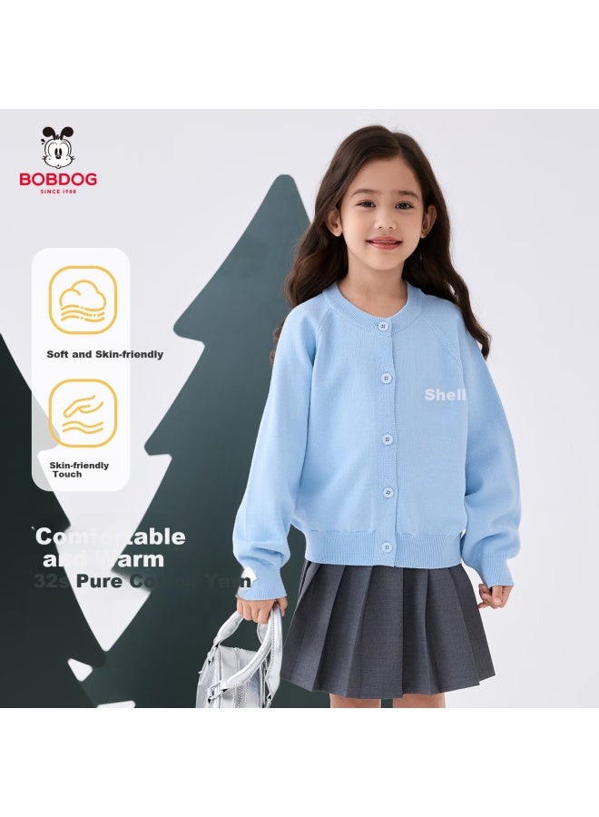Bobdog Girls' Cardigan Sweater Spring Autumn Versatile Knitwear New Outerwear Mid-large Kids Warm Jacket