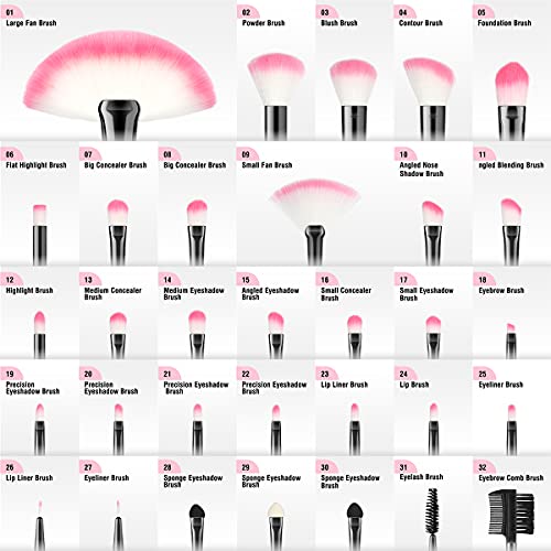 VANDER Makeup Brushes, VANDER 32pcs Makeup Brush Set Professional Soft Synthetic Foundation powder concealer blending Make up Brushes, eye shadow blush face brush set, Pink - Image 2