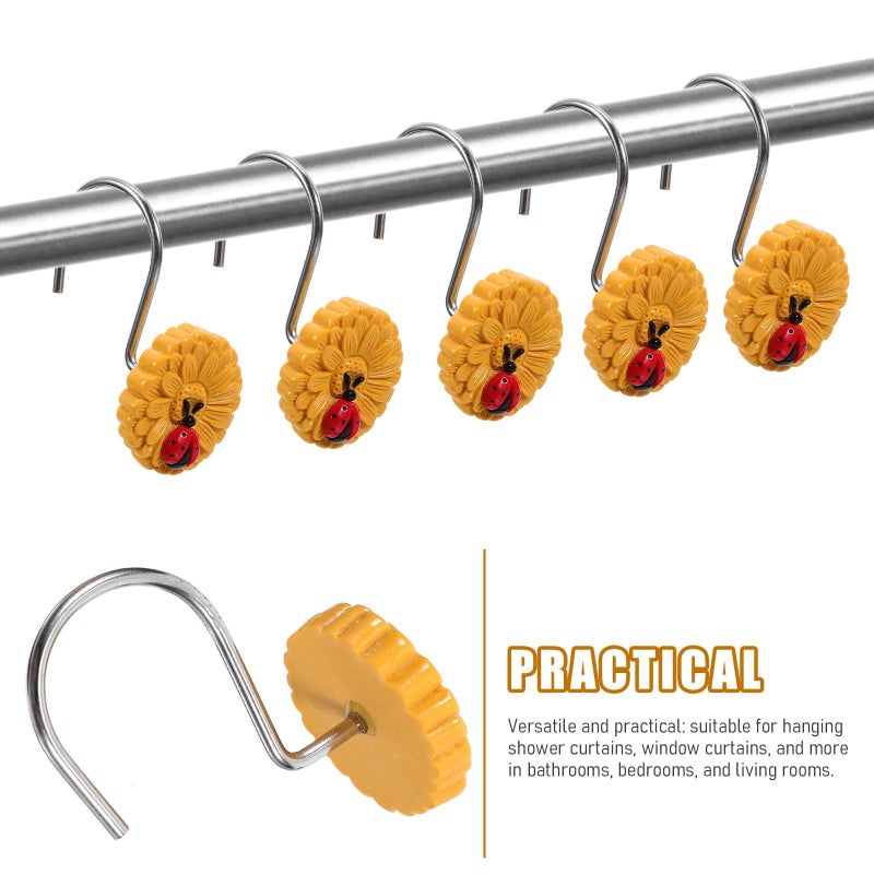 12pcs Ladybug Sunflower Shower Curtain Hooks Decorative Hangers For Bathroom Accessories - Image 4