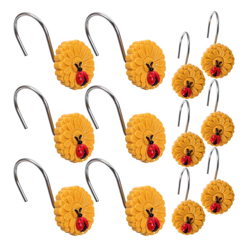 12pcs Ladybug Sunflower Shower Curtain Hooks Decorative Hangers For Bathroom Accessories - Image 2