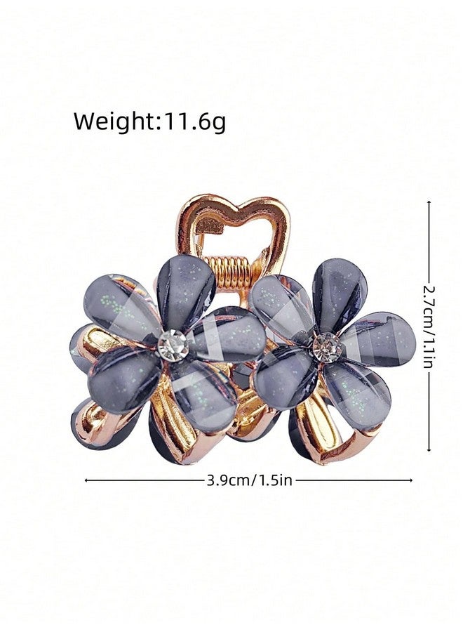 Barakath 4pcs Elegant Crystal Flower Hair Claw - Medium Size, Alloy Flower Clip For Women & Girls, Cute & Stylish Side Hair Accessory - Image 5