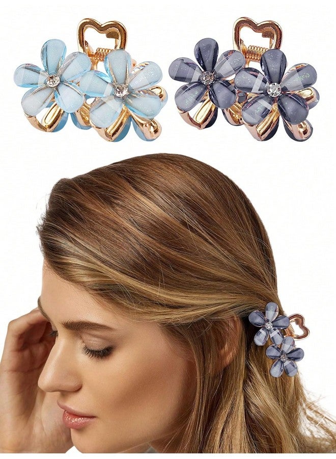 Barakath 4pcs Elegant Crystal Flower Hair Claw - Medium Size, Alloy Flower Clip For Women & Girls, Cute & Stylish Side Hair Accessory - Image 4