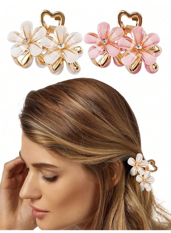 Barakath 4pcs Elegant Crystal Flower Hair Claw - Medium Size, Alloy Flower Clip For Women & Girls, Cute & Stylish Side Hair Accessory - Image 2