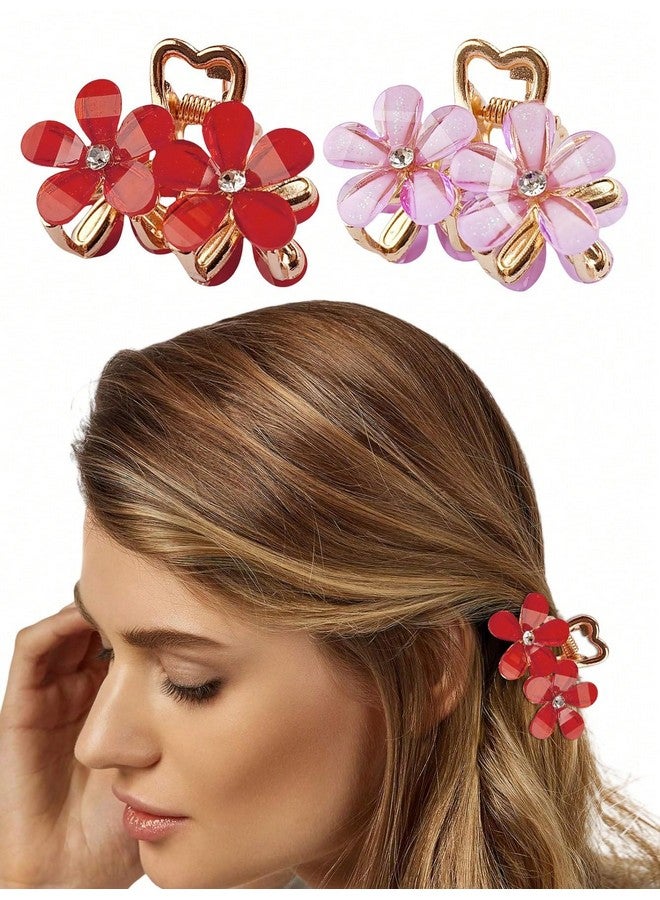 Barakath 4pcs Elegant Crystal Flower Hair Claw - Medium Size, Alloy Flower Clip For Women & Girls, Cute & Stylish Side Hair Accessory - Image 3