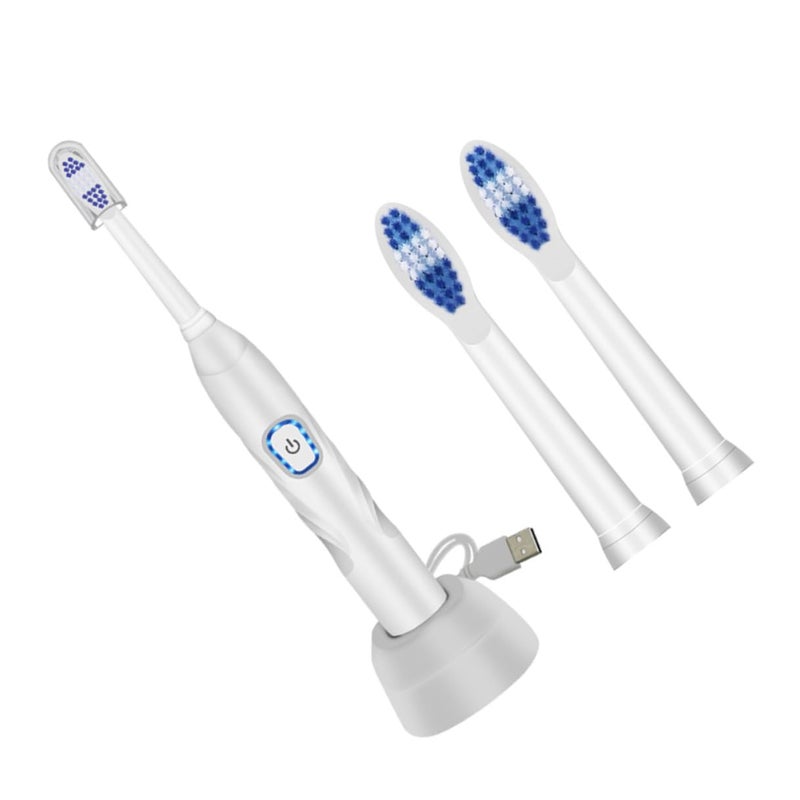 Sonic Electric Toothbrush USB Charging Waterproof with Soft Bristles White Set for Home Use - Image 2