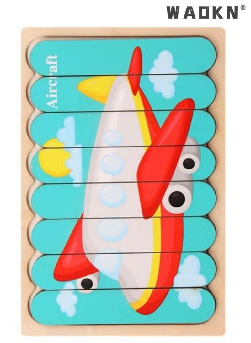 WAOKN Kids Wooden Puzzle Early Education Creative Embedded Double Sided Strip Building Blocks Puzzle Exercise Children Hand and Eye Coordination Ability Cognitive Ability