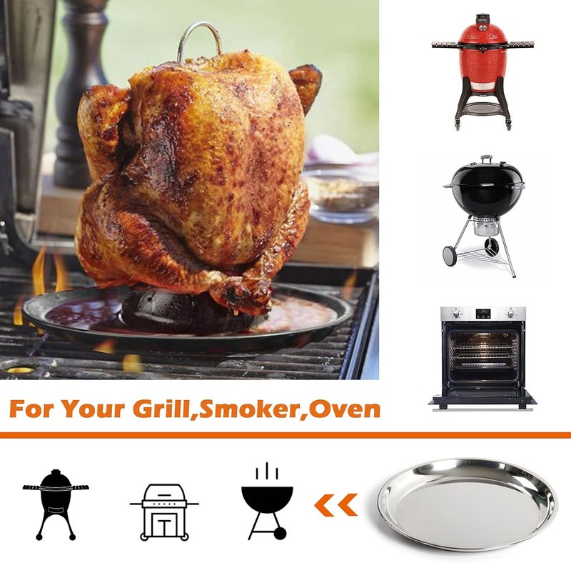 Vankey 14 In Stainless Steel Roasting Pan, Stainless Steel Heavy Duty Kitchenware Round Roaster Pan Large XLarge Big Size Green Egg Drip Pan for Turkey Baking,Roast Chicken,Brushed Surface & Dishwasher Safe - Image 5