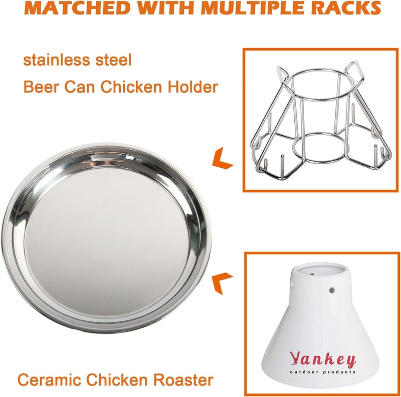 Vankey 14 In Stainless Steel Roasting Pan, Stainless Steel Heavy Duty Kitchenware Round Roaster Pan Large XLarge Big Size Green Egg Drip Pan for Turkey Baking,Roast Chicken,Brushed Surface & Dishwasher Safe - Image 4