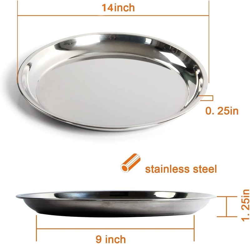 Vankey 14 In Stainless Steel Roasting Pan, Stainless Steel Heavy Duty Kitchenware Round Roaster Pan Large XLarge Big Size Green Egg Drip Pan for Turkey Baking,Roast Chicken,Brushed Surface & Dishwasher Safe - Image 2