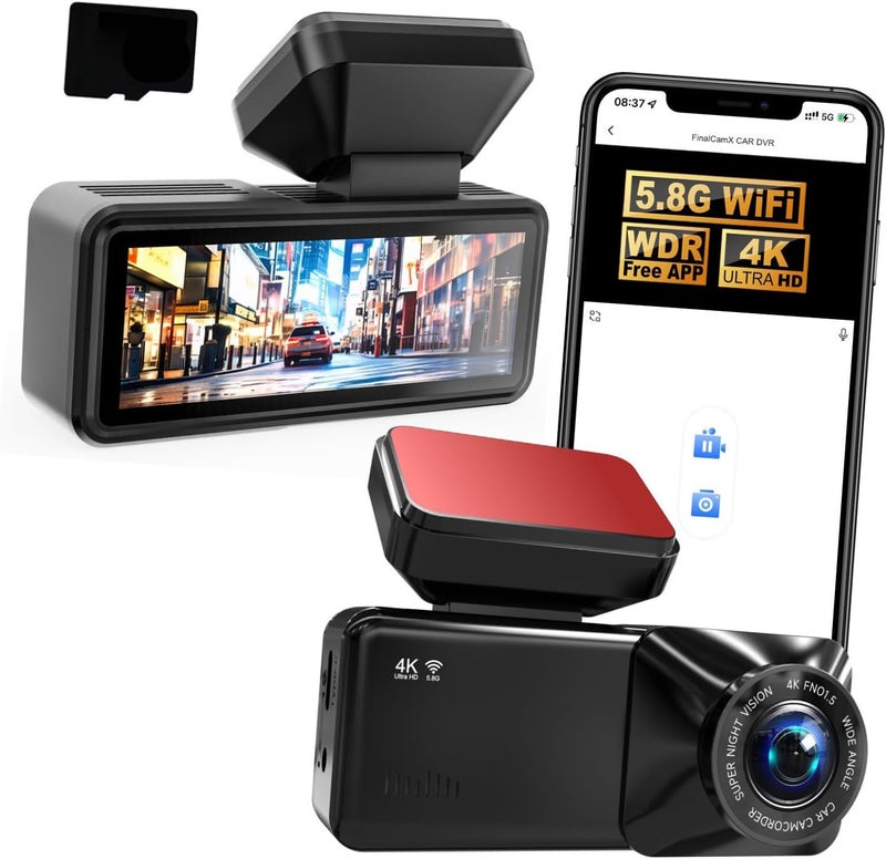 4K Way Car DVR with 32 / 64GB Card Wide Angles Coverage Night View and Impacts Detection for Trucks Car Dashcam Front and Rear - Image 4