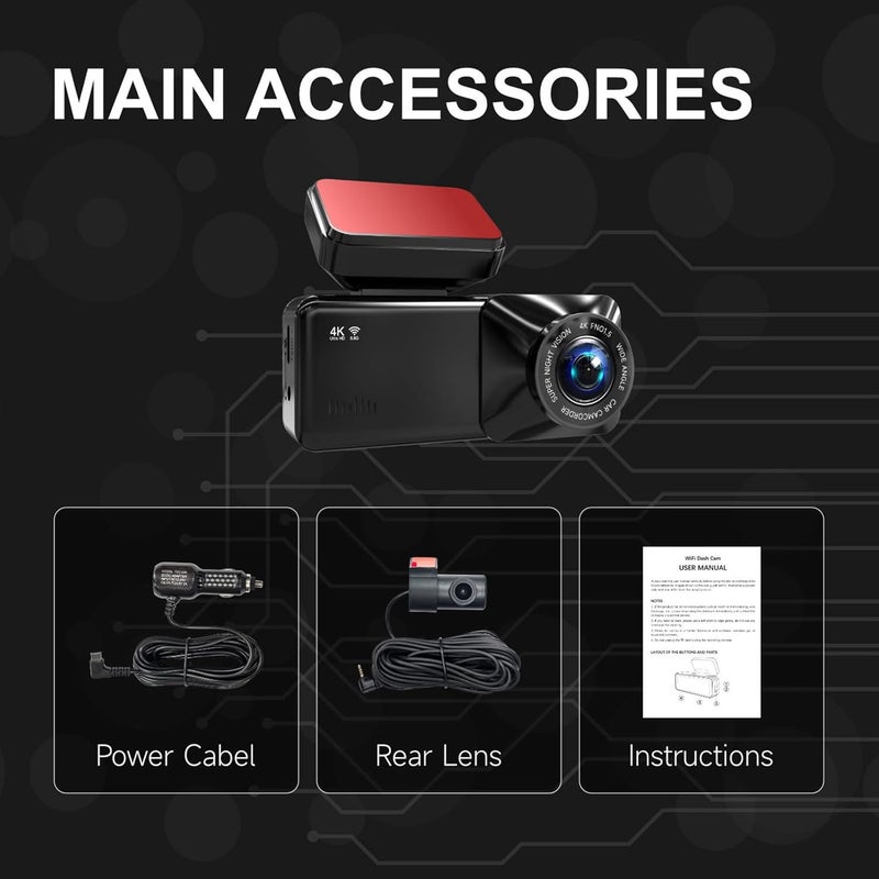 4K Way Car DVR with 32 / 64GB Card Wide Angles Coverage Night View and Impacts Detection for Trucks Car Dashcam Front and Rear - Image 5