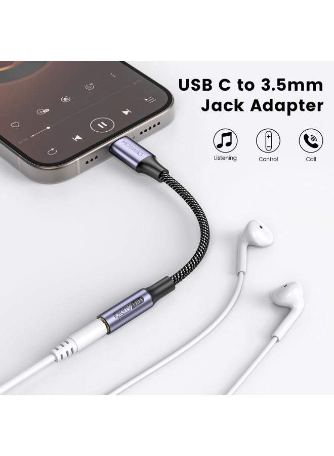 MOSWAG USB Type C to 3.5mm Female Headphone Jack Adapter, USB C to Aux Female Audio Dongle Cable Cord Compatible with iPhone 16 Pro 15 Pro Max, Samsung Galaxy S25 S24 Ultra, Note 20, iPad Pro, Pixel - Image 2