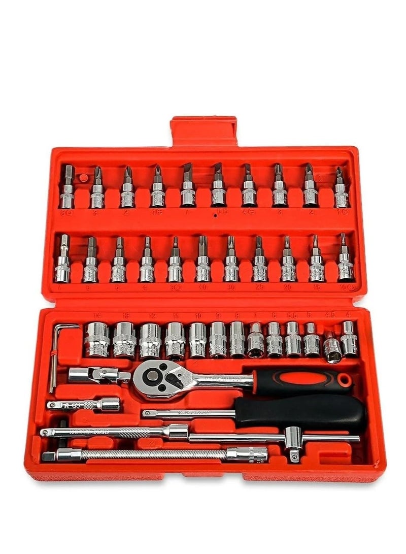 46 Piece Socket and Screwdriver Set, 1/4 Inch Ratchet Handle, Extension Pole, Adapter, Hand Tool for Bike, Car, Automotive Repair, Mechanical Tools, Home Improvement, Crafts, DIY, MT Best Buy - Image 2
